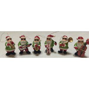 6-PC. Set Christmas Holiday Santa Ornaments Multicolored Hard Plastic 2" Tall
